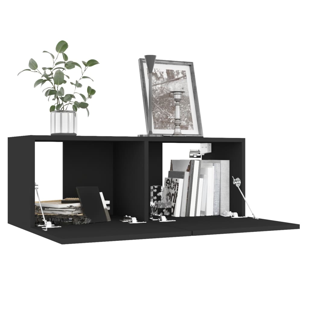 fekete szerelt fa TV-szekrény 80 x 30 x 30 cm