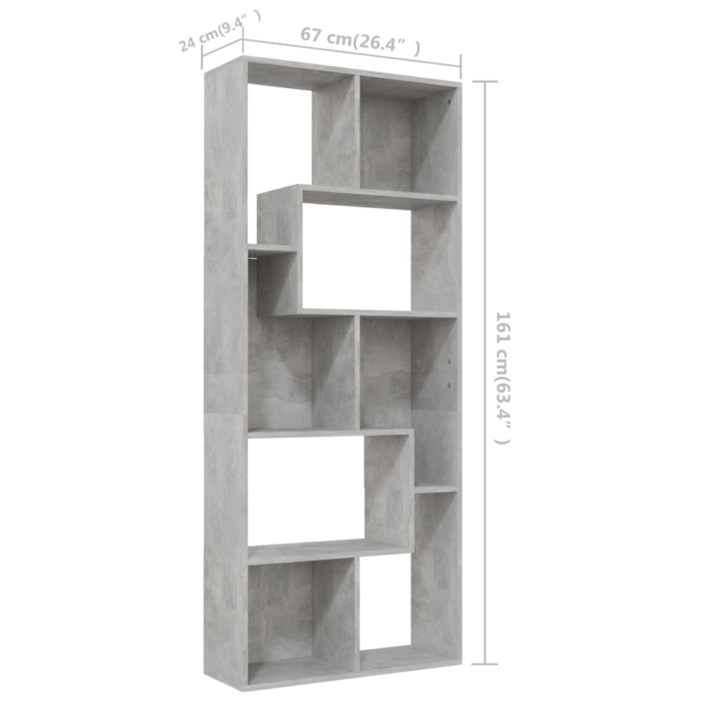 betonszürke szerelt fa könyvszekrény 67 x 24 x 161 cm