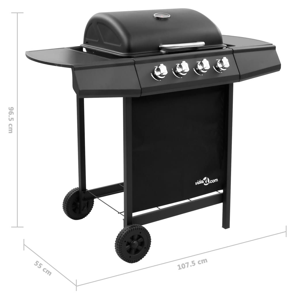 fekete gáz grillsütő 4 égővel