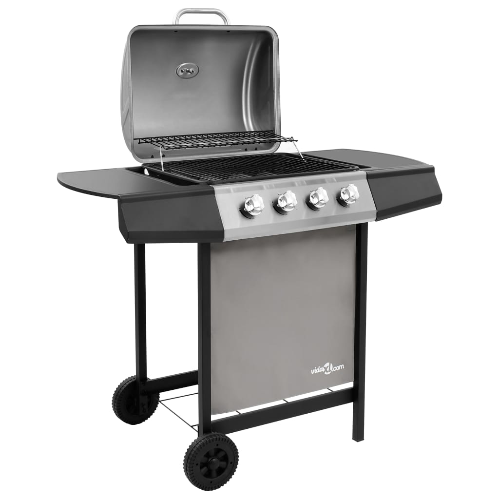 fekete és ezüst gáz grillsütő 4 égővel