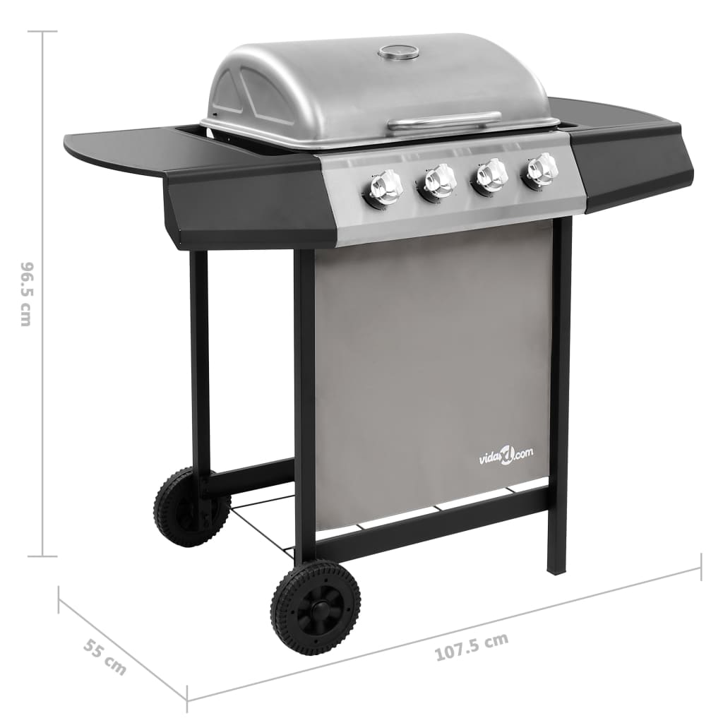fekete és ezüst gáz grillsütő 4 égővel