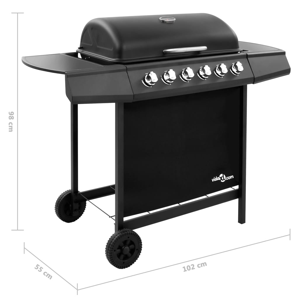 fekete gáz grillsütő 6 égővel