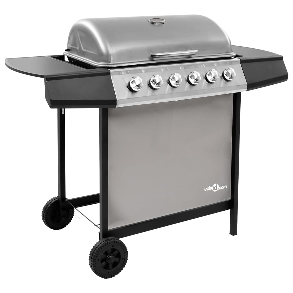fekete és ezüst gáz grillsütő 6 égővel