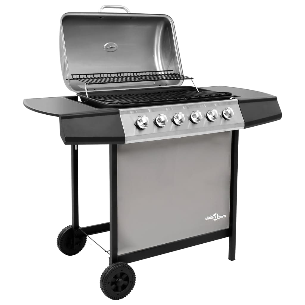 fekete és ezüst gáz grillsütő 6 égővel