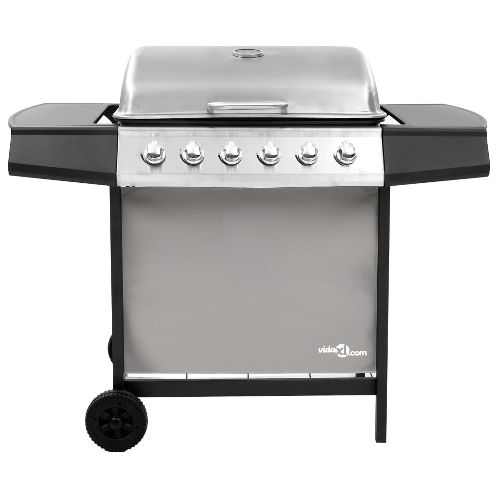 fekete és ezüst gáz grillsütő 6 égővel