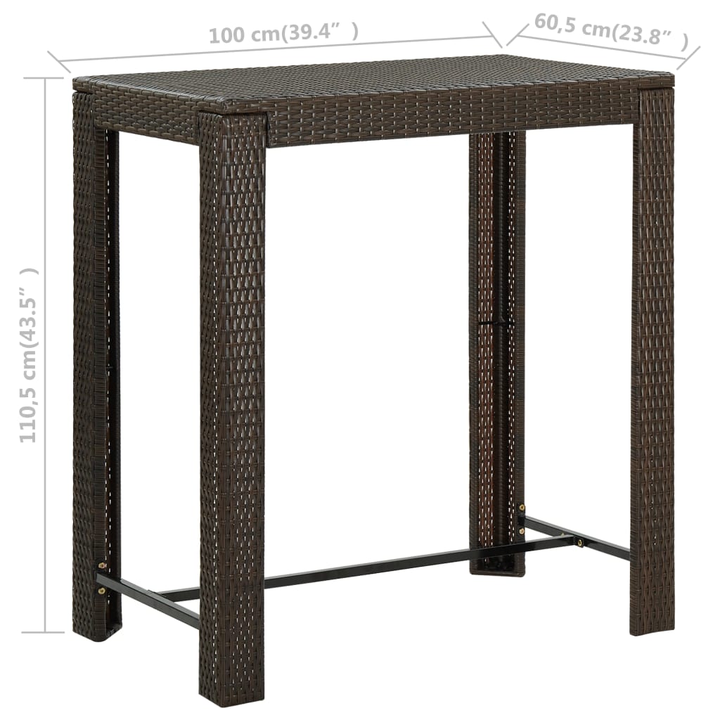 barna polyrattan kerti bárasztal 100 x 60,5 x 110,5 cm
