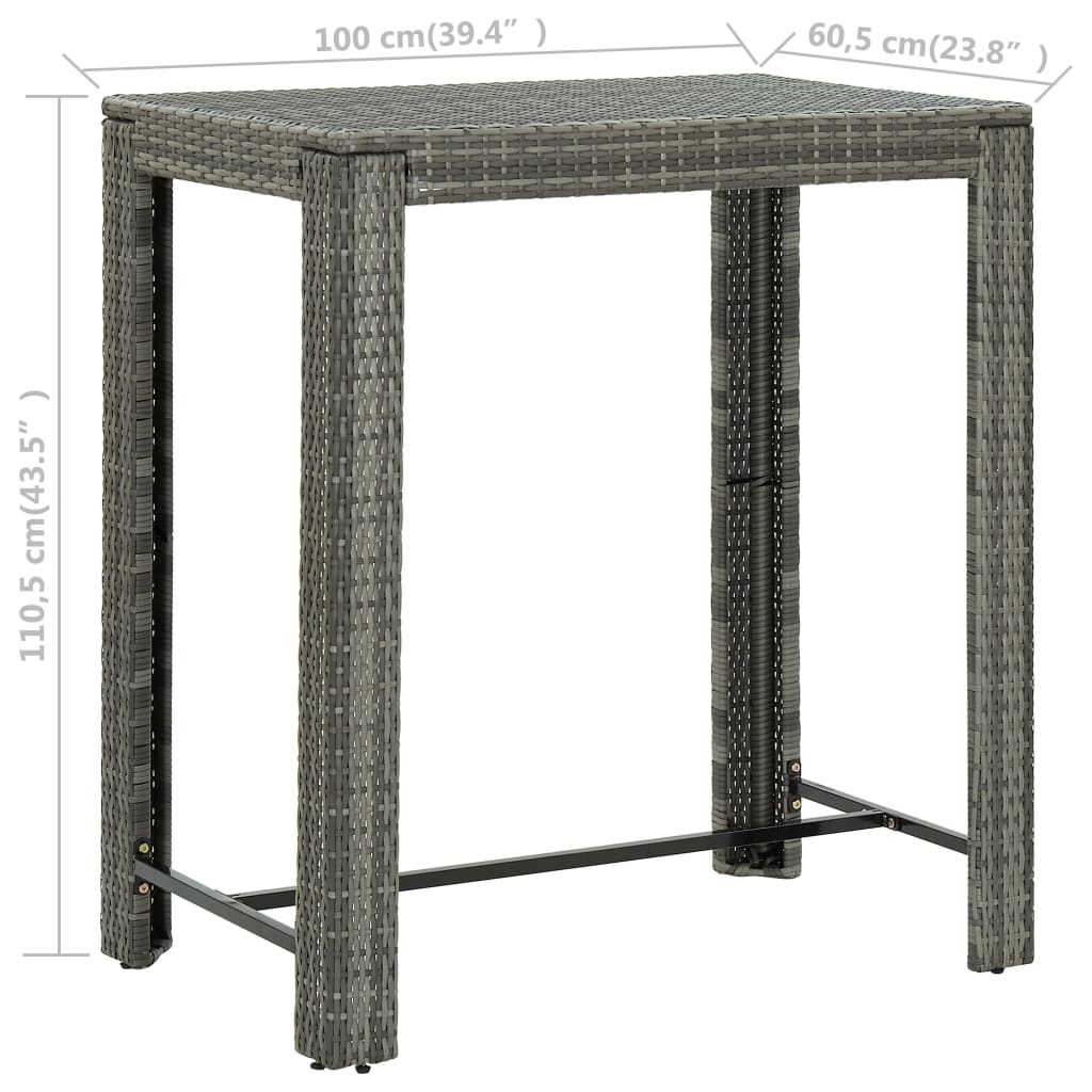szürke polyrattan kerti bárasztal 100 x 60,5 x 110,5 cm