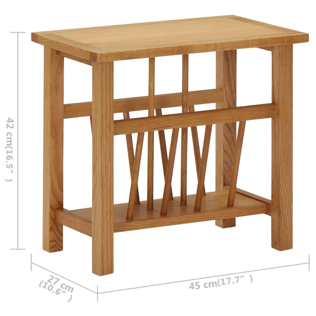 tömör tölgyfa magazinasztal 45 x 27 x 42 cm