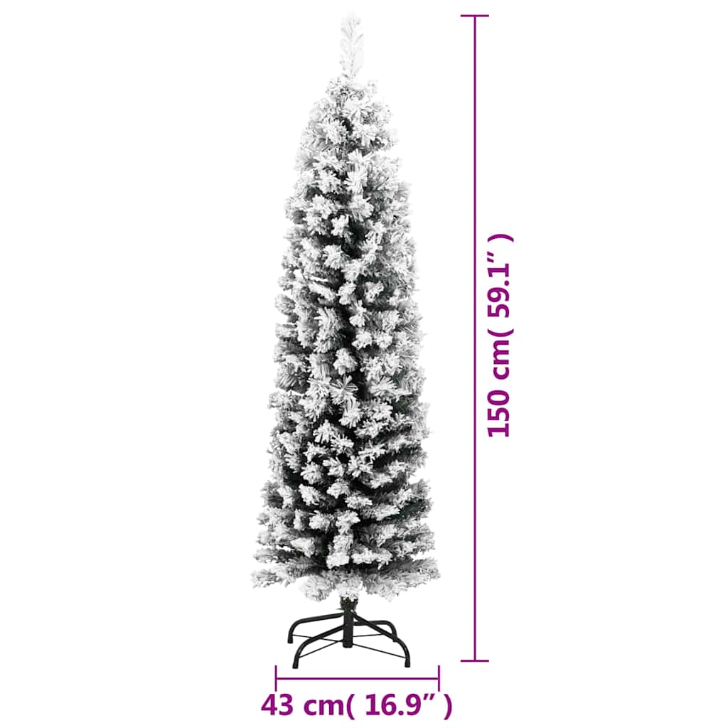 zöld PVC vékony műkarácsonyfa hóval 150 cm