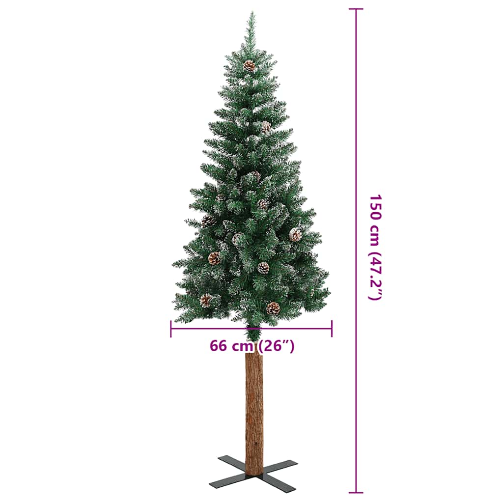 zöld vékony karácsonyfa valódi fával és fehér hóval 150 cm