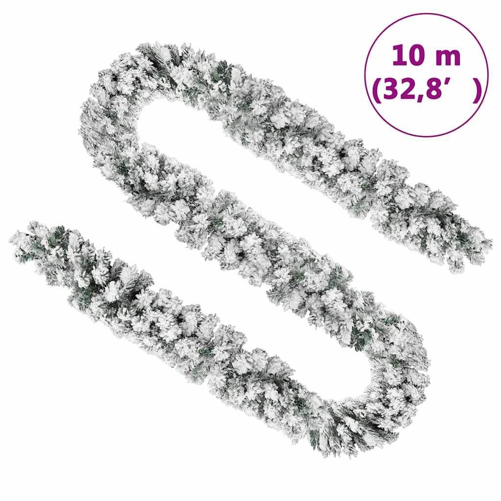 zöld PVC karácsonyi füzér pelyhes hóval 10 m