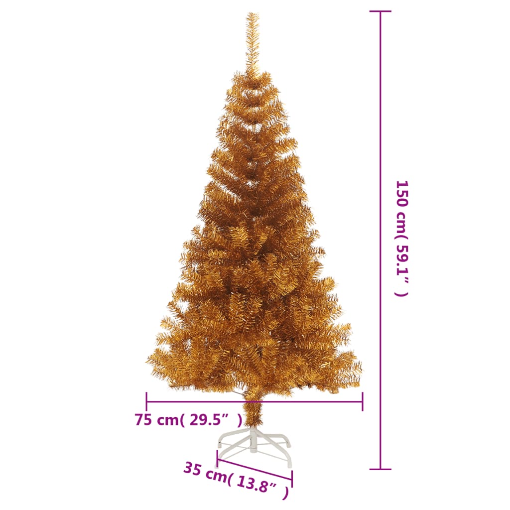 aranyszínű PET műkarácsonyfa állvánnyal 150 cm
