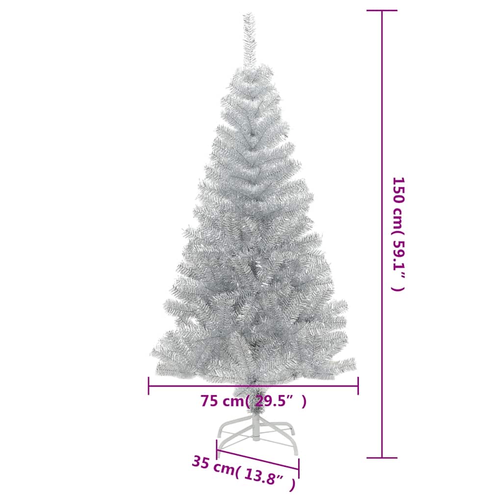 ezüstszínű PET műkarácsonyfa állvánnyal 150 cm