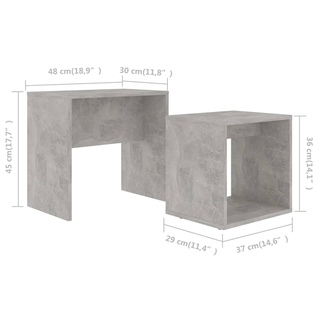 betonszürke szerelt fa dohányzóasztal szett 48 x 30 x 45 cm