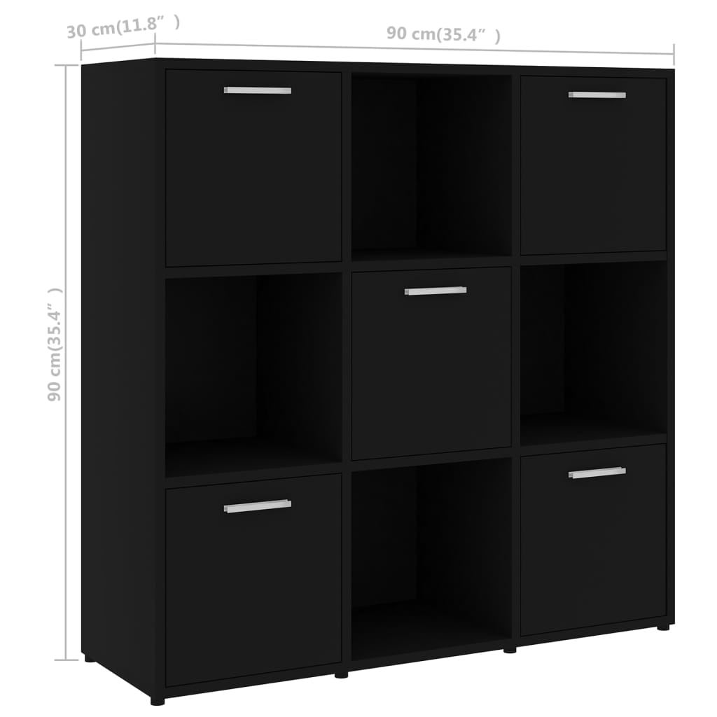 fekete szerelt fa könyvszekrény 90 x 30 x 90 cm