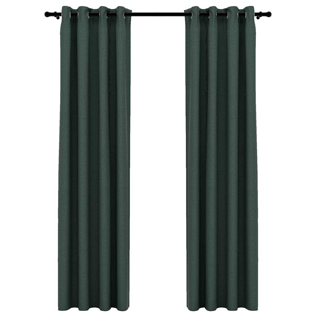 2 db zöld, vászonhatású sötétítőfüggöny fűzőkarikával 140 x 225 cm