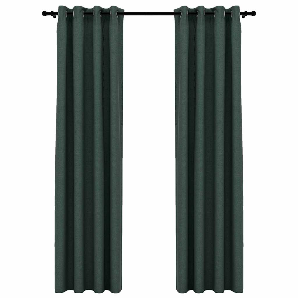 2 db zöld vászonhatású sötétítőfüggöny fűzőkarikával 140 x 245 cm
