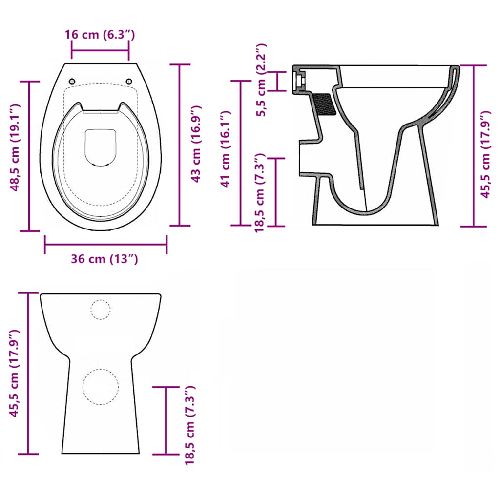 fehér kerámia perem nélküli WC 7 cm extra magasság Soft Close