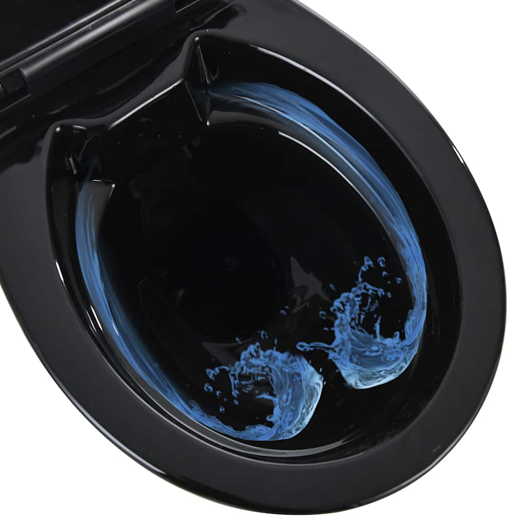 fekete kerámia perem nélküli WC 7 cm extra magasság Soft Close