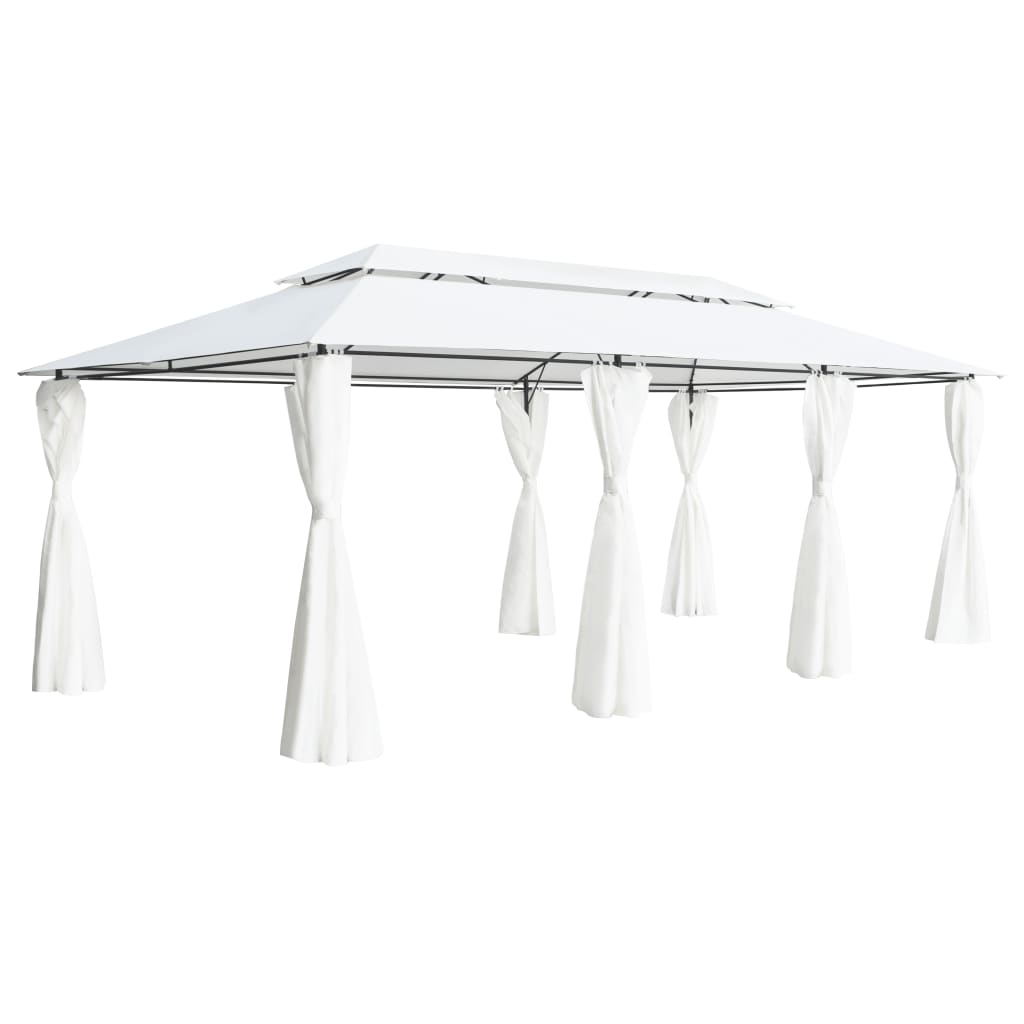 fehér pavilon függönyökkel 600 x 298 x 270 cm 180 g/m²