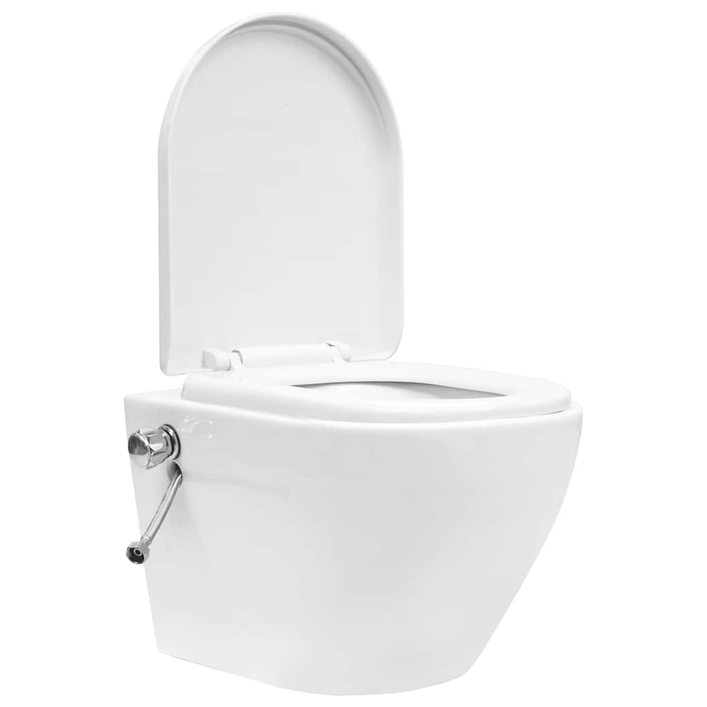 fehér kerámia falra szerelhető perem nélküli WC tartály
