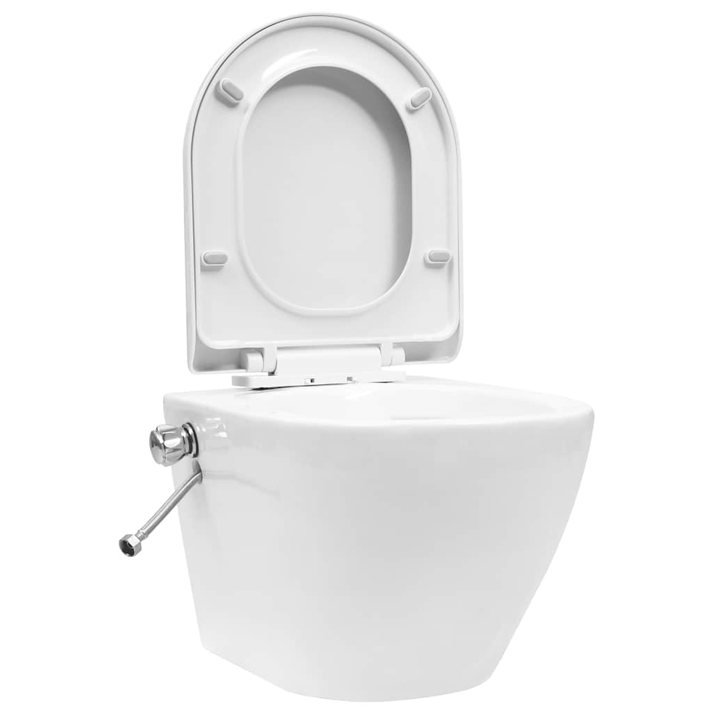 fehér kerámia falra szerelhető perem nélküli WC tartály
