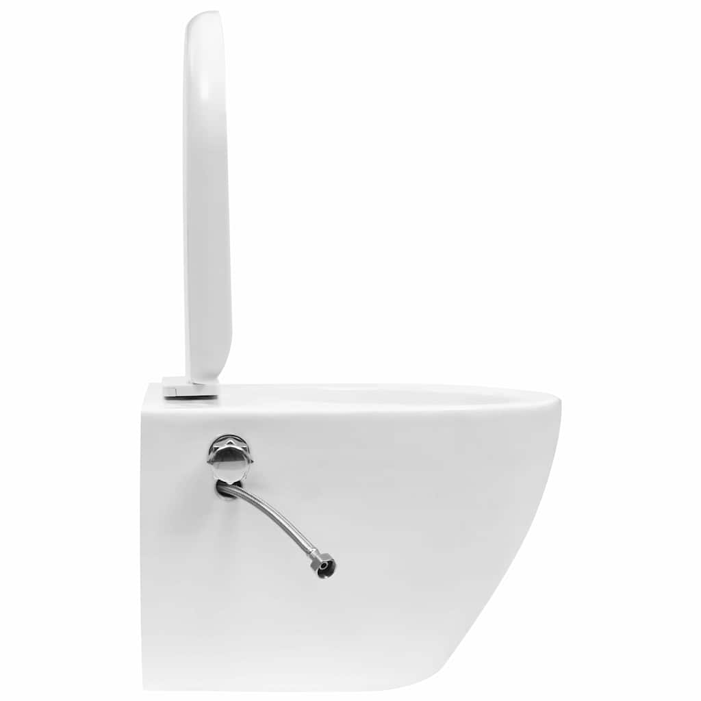 fehér kerámia falra szerelhető perem nélküli WC tartály