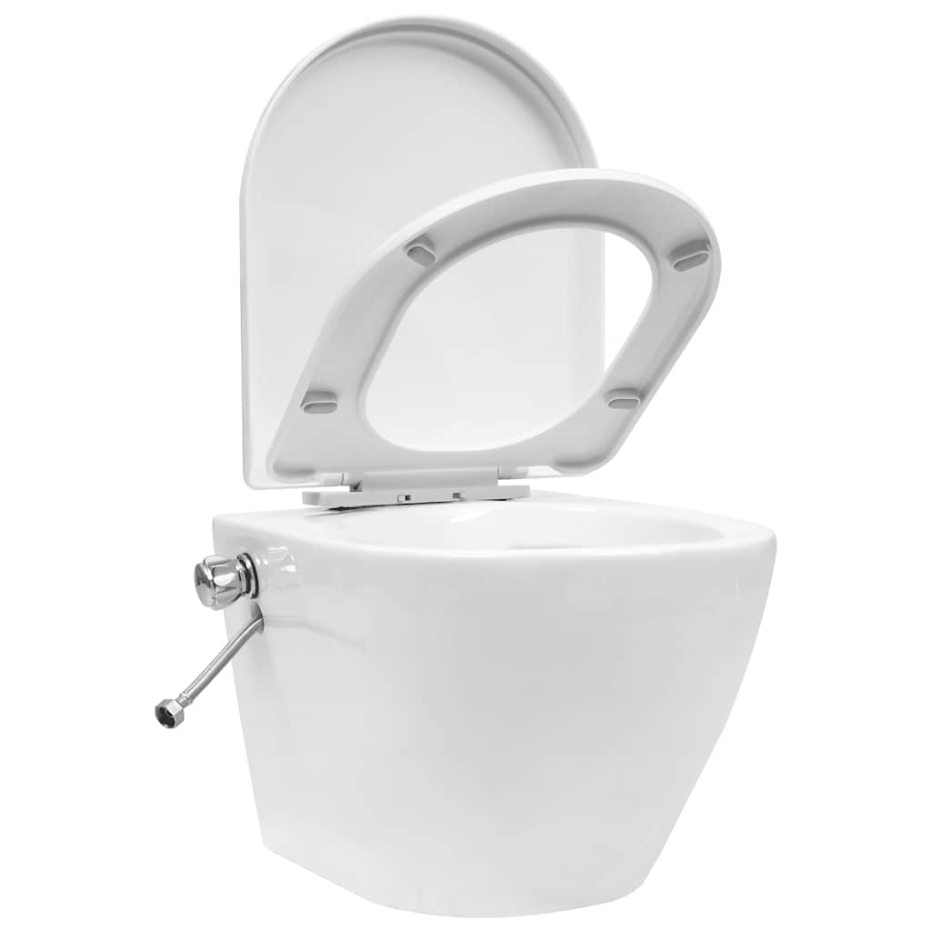 fehér kerámia falra szerelhető perem nélküli WC tartály