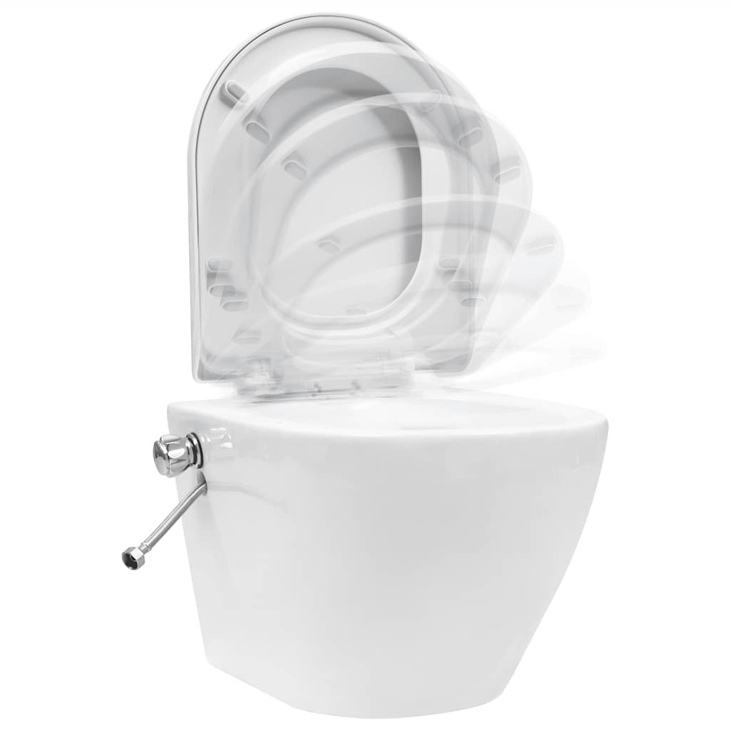 fehér kerámia falra szerelhető perem nélküli WC tartály