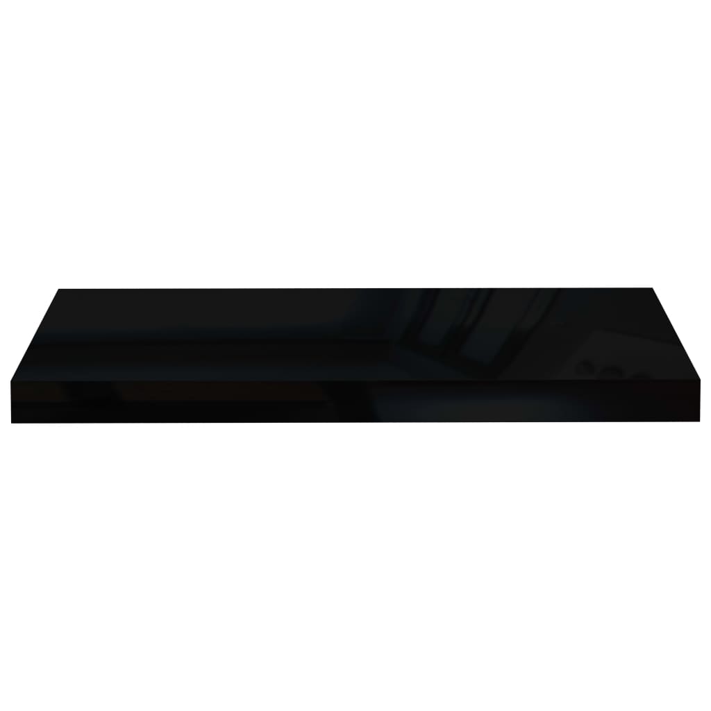 2 db magasfényű fekete MDF lebegő fali polc 60 x 23,5 x 3,8 cm