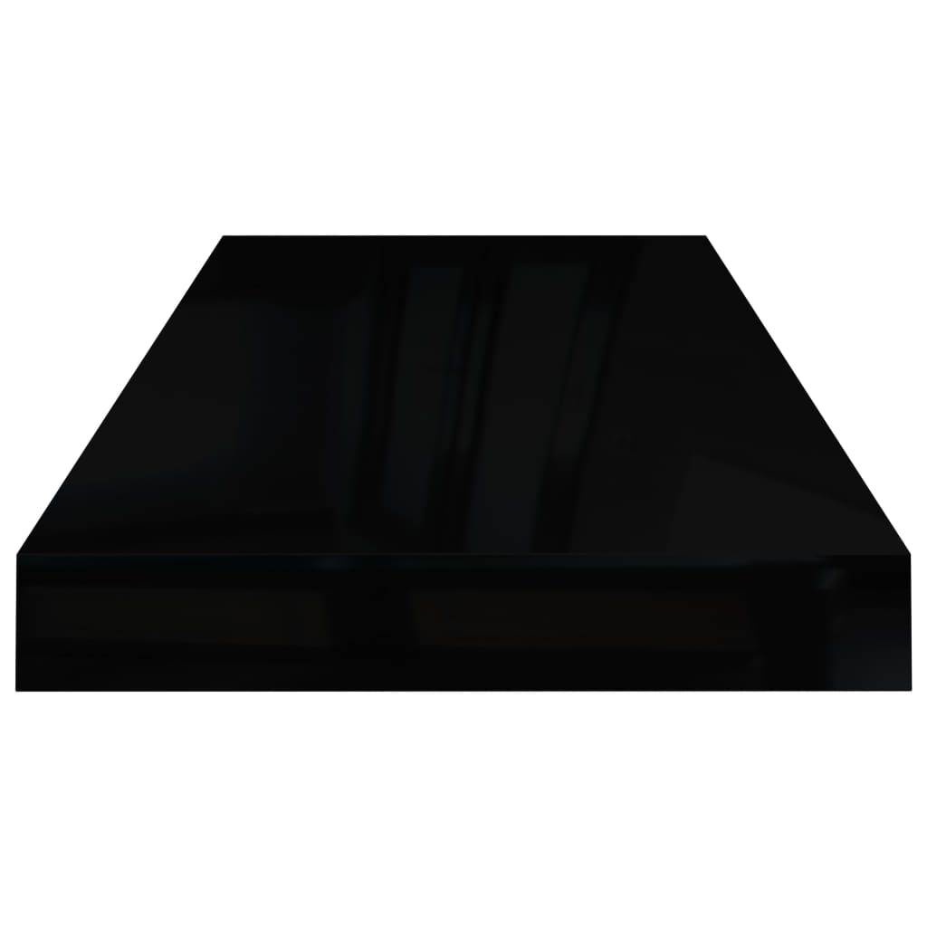 2 db magasfényű fekete MDF lebegő fali polc 60 x 23,5 x 3,8 cm