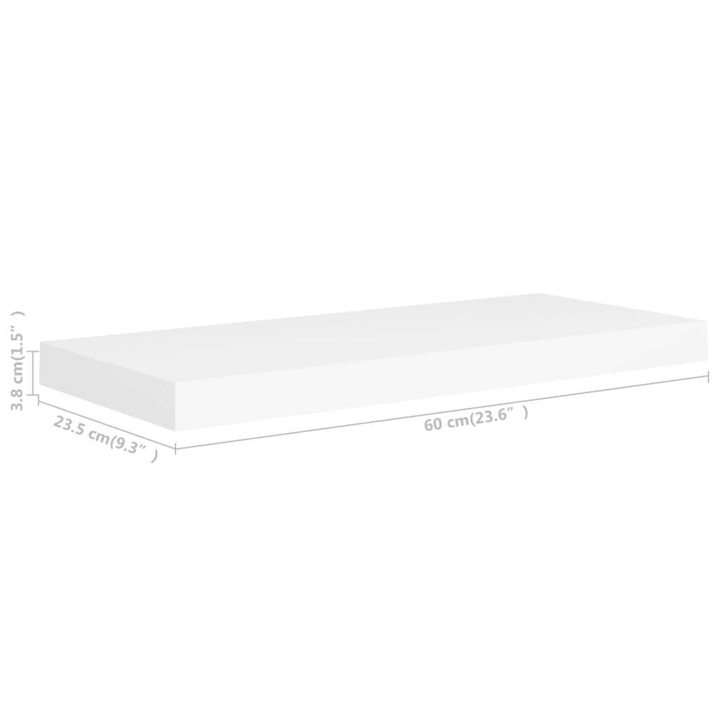 2 db fehér MDF fali polc 60 x 23,5 x 3,8 cm