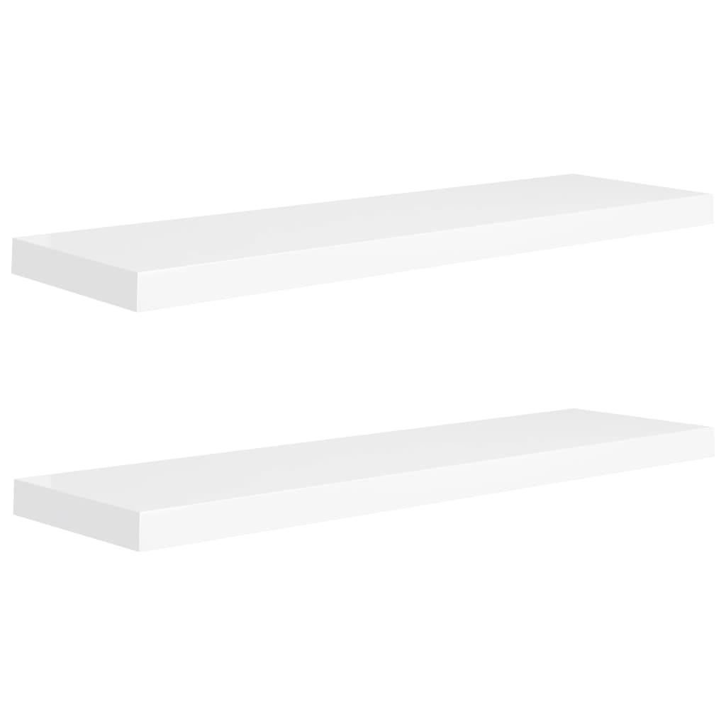 2 db fehér MDF lebegő fali polc 90 x 23,5 x 3,8 cm