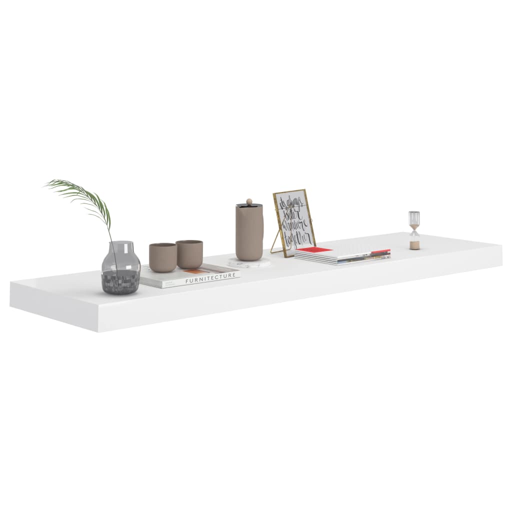 2 db fehér MDF lebegő fali polc 90 x 23,5 x 3,8 cm