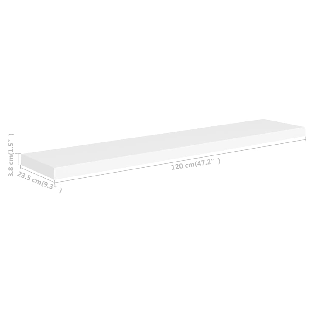 fehér MDF lebegő fali polc 120 x 23,5 x 3,8 cm