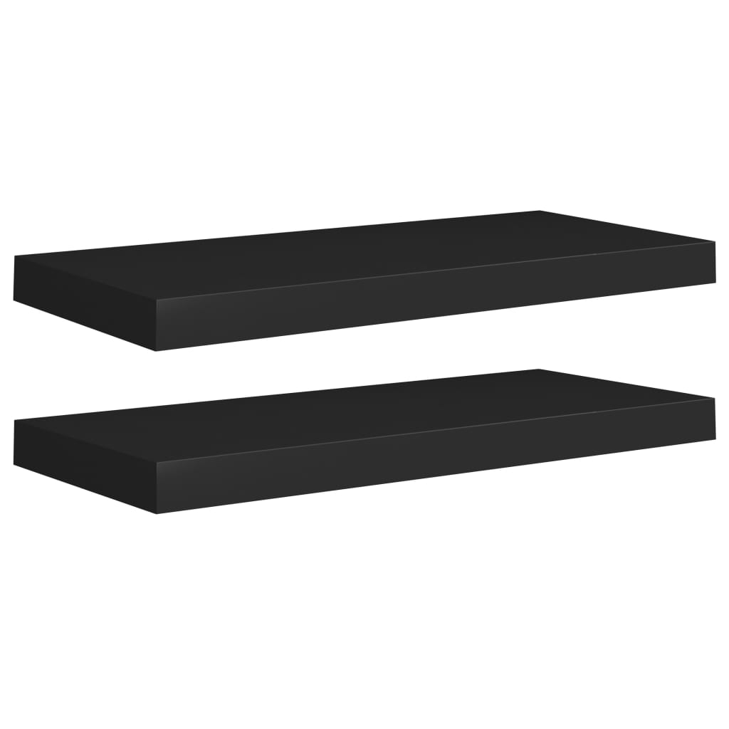 2 db fekete MDF lebegő fali polc 60 x 23,5 x 3,8 cm