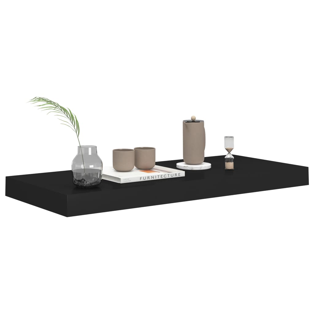 2 db fekete MDF lebegő fali polc 60 x 23,5 x 3,8 cm