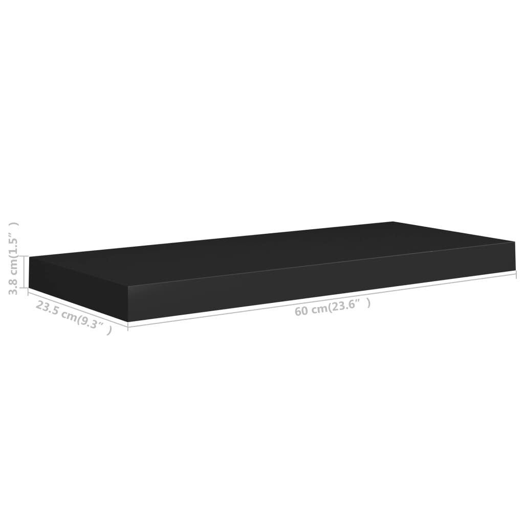 2 db fekete MDF lebegő fali polc 60 x 23,5 x 3,8 cm