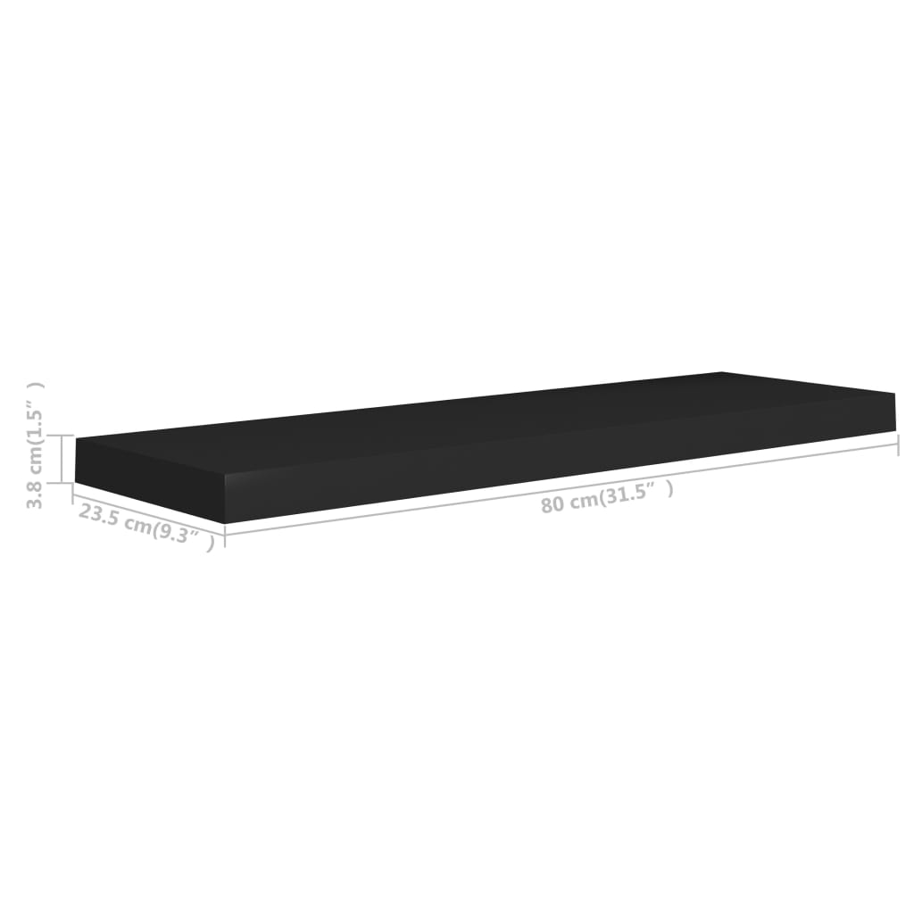 fekete MDF lebegő fali polc 80 x 23,5 x 3,8 cm