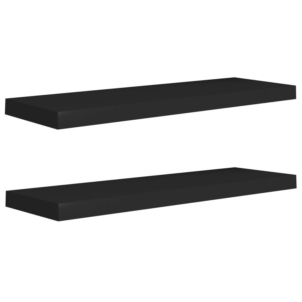 2 db fekete MDF lebegő fali polc 80 x 23,5 x 3,8 cm