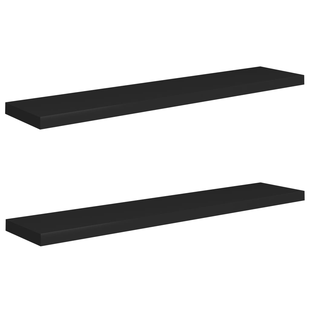 2 db fekete MDF lebegő fali polc 120 x 23,5 x 3,8 cm