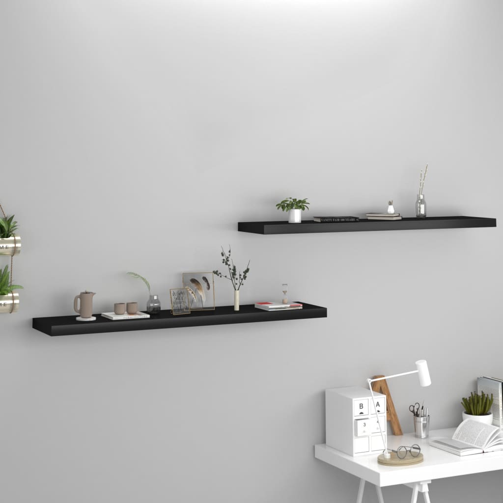 2 db fekete MDF lebegő fali polc 120 x 23,5 x 3,8 cm