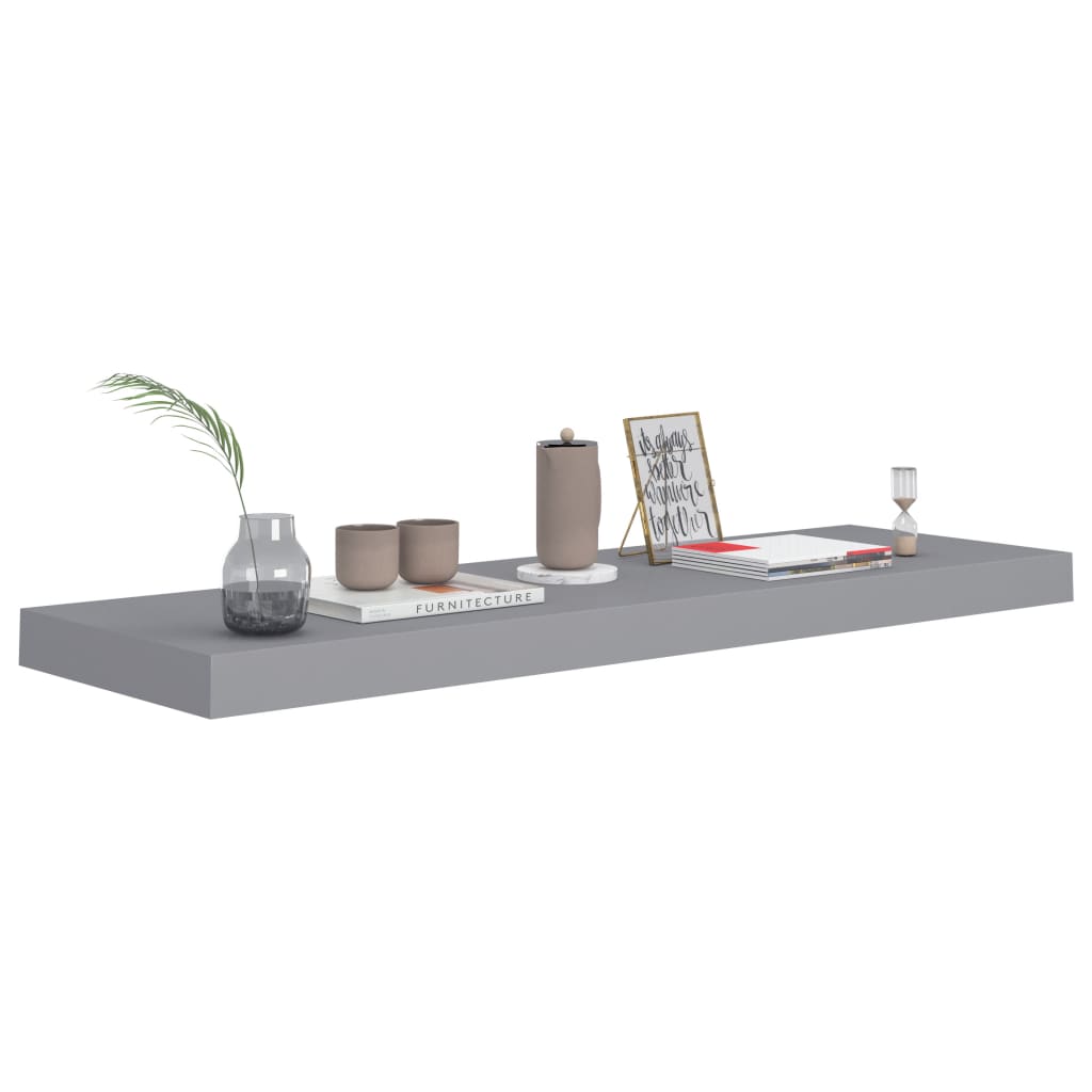 2 db szürke MDF lebegő fali polc 80 x 23,5 x 3,8 cm