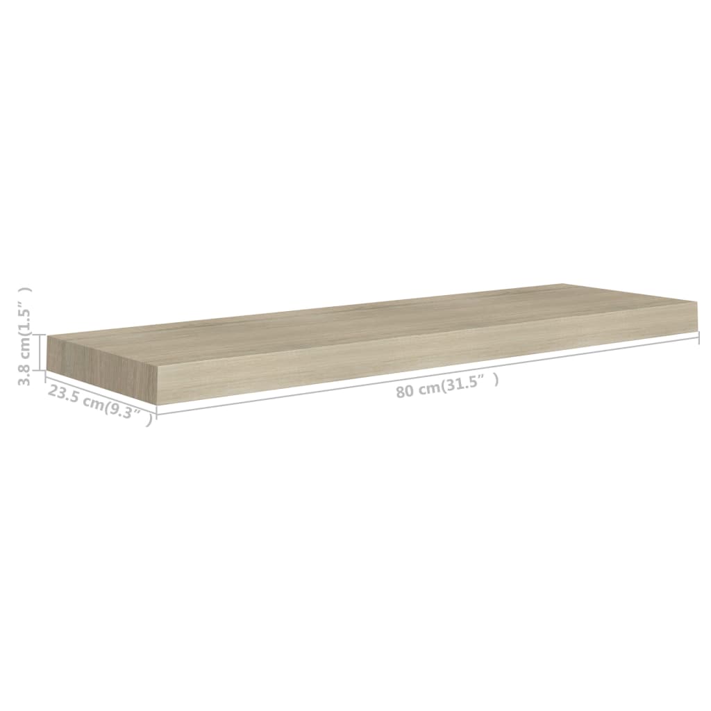 tölgyszínű MDF lebegő fali polc 80 x 23,5 x 3,8 cm