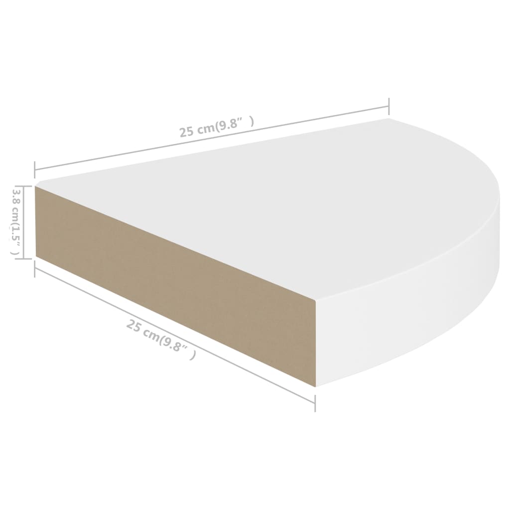 fehér MDF lebegő sarokpolc 25 x 25 x 3,8 cm