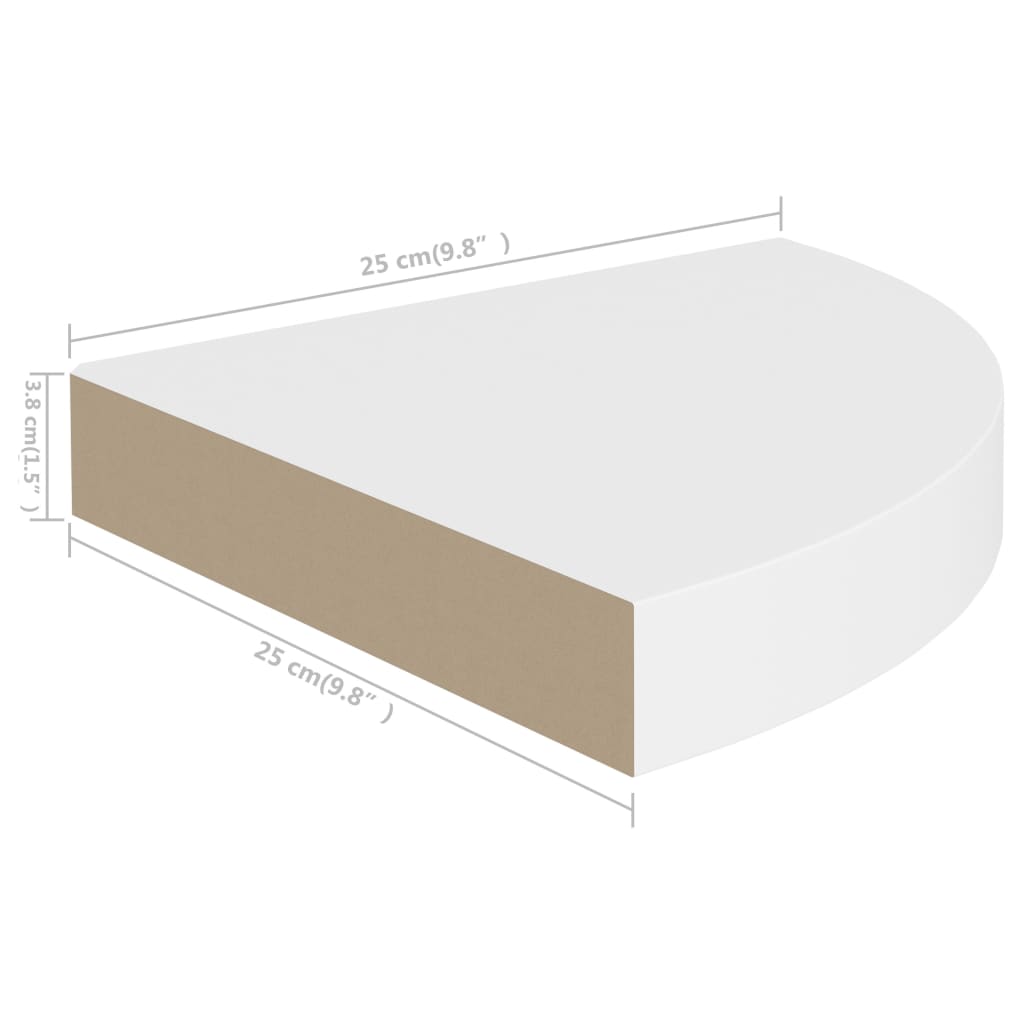 2 db fehér MDF lebegő sarokpolc 25 x 25 x 3,8 cm
