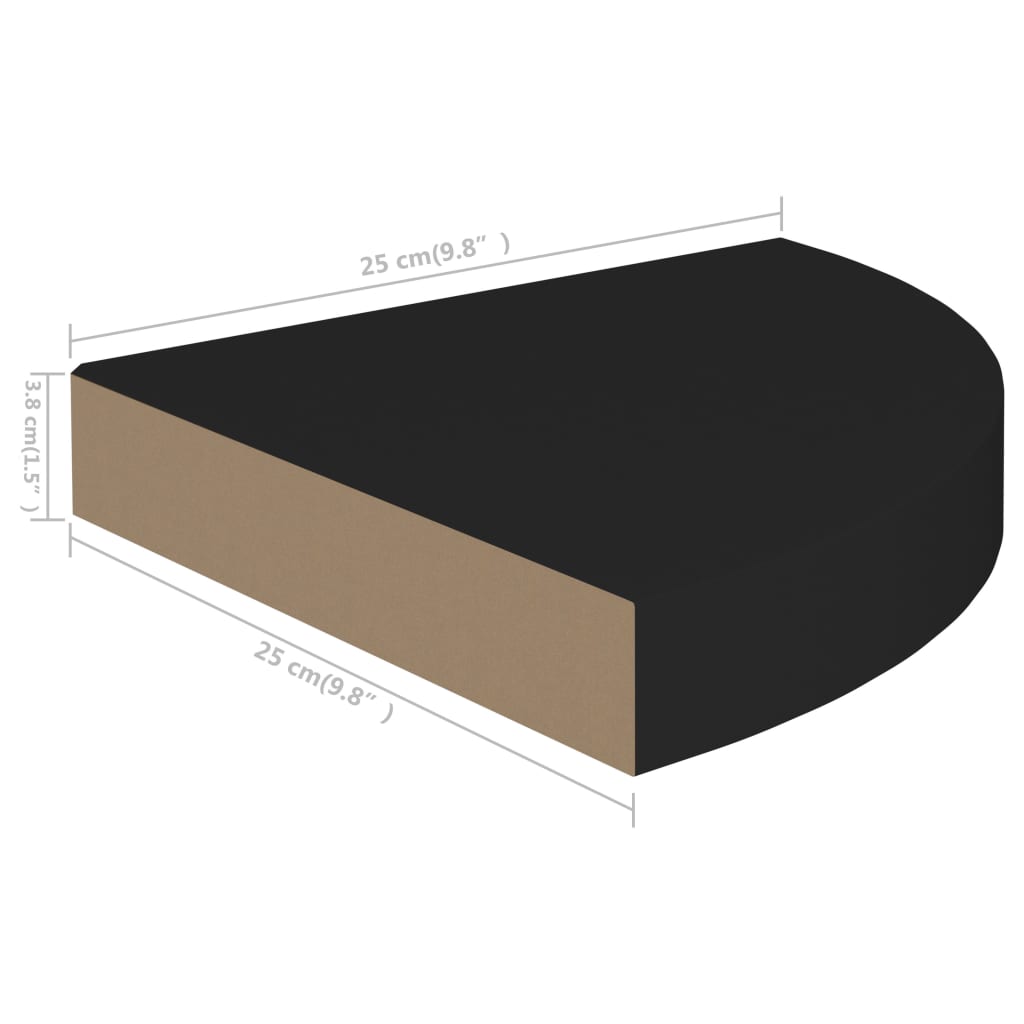 2 db fekete MDF lebegő sarokpolc 25 x 25 x 3,8 cm