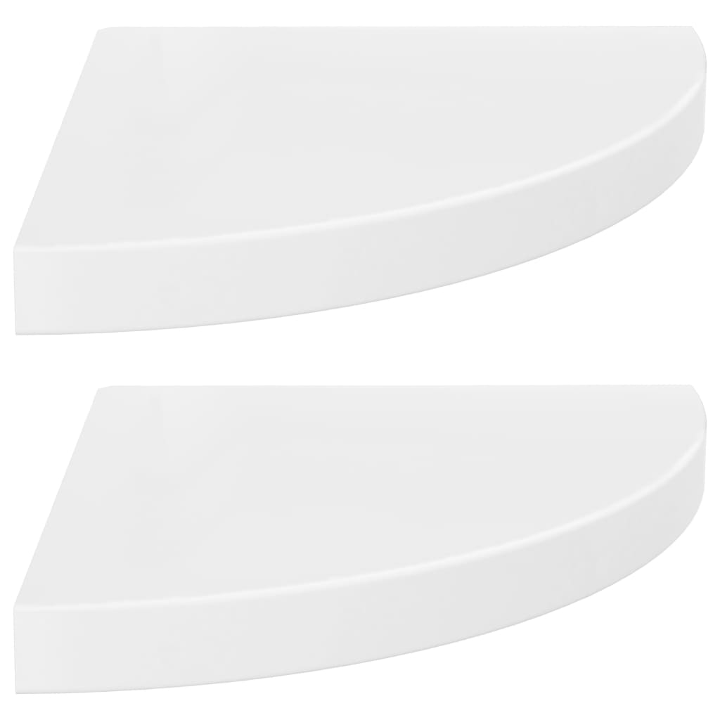 2 db magasfényű fehér MDF lebegő sarokpolc 35 x 35 x 3,8 cm
