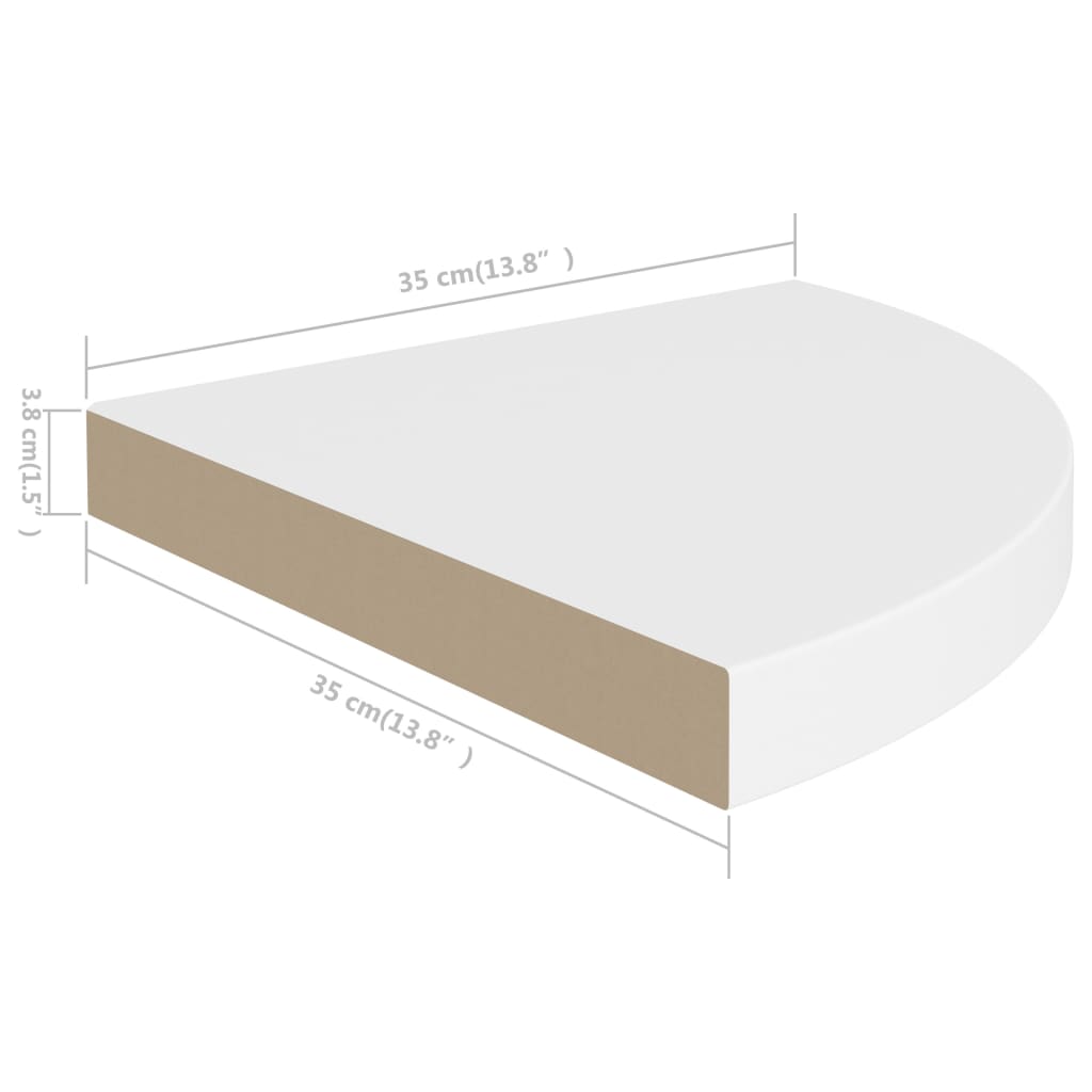 2 db fehér MDF lebegő sarokpolc 35 x 35 x 3,8 cm