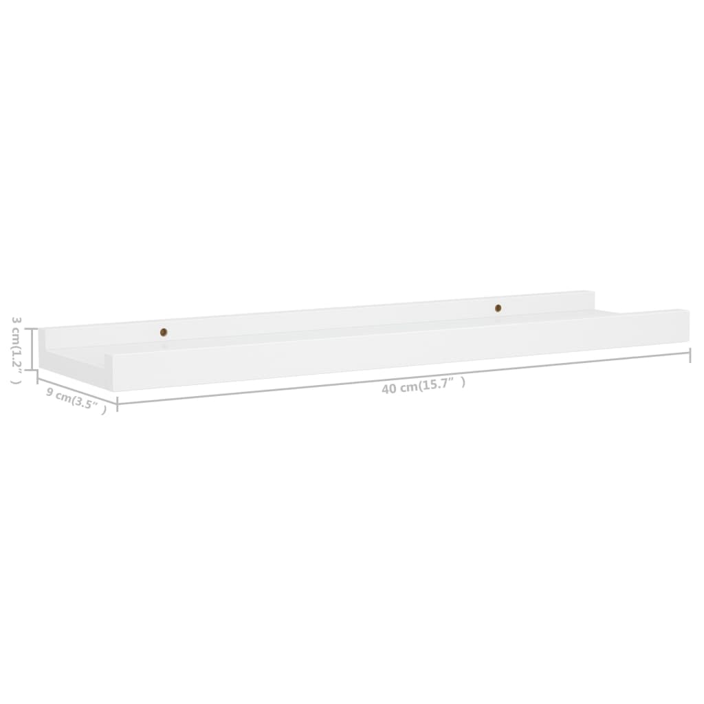 2 db fehér MDF szegélypolc képkeretekhez 40 x 9 x 3 cm
